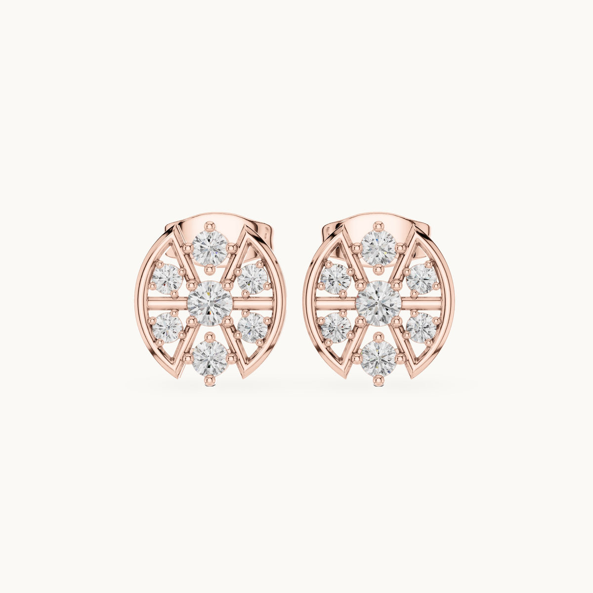 Round lab-grown diamond oval openwork stud earrings in rose gold, 0.41 CT TW, view 4