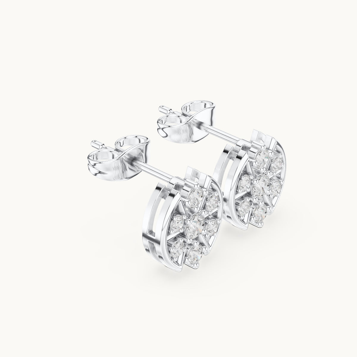 Round lab-grown diamond oval openwork stud earrings in white gold, 0.41 CT TW, view 1