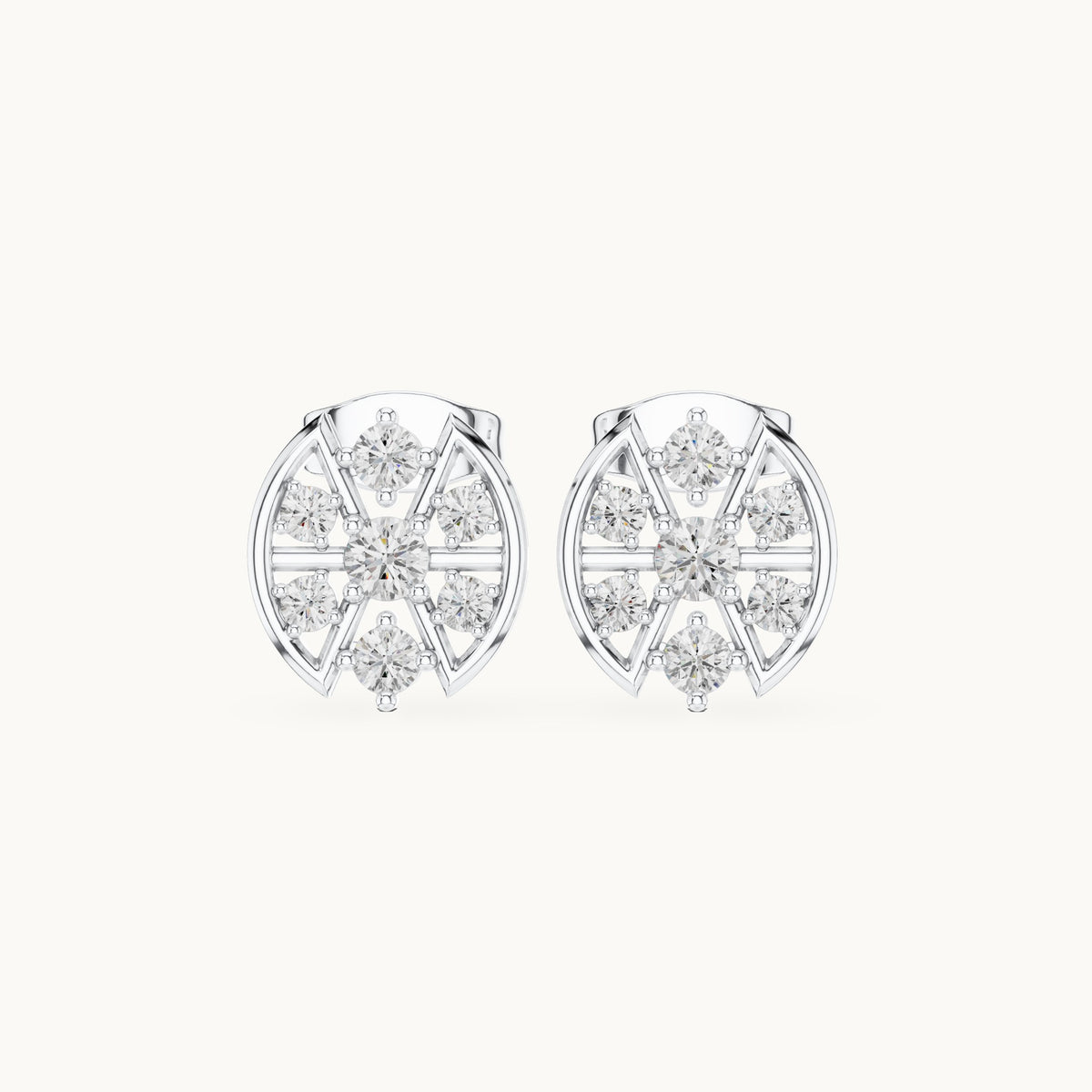 Round lab-grown diamond oval openwork stud earrings in white gold, 0.41 CT TW, view 4