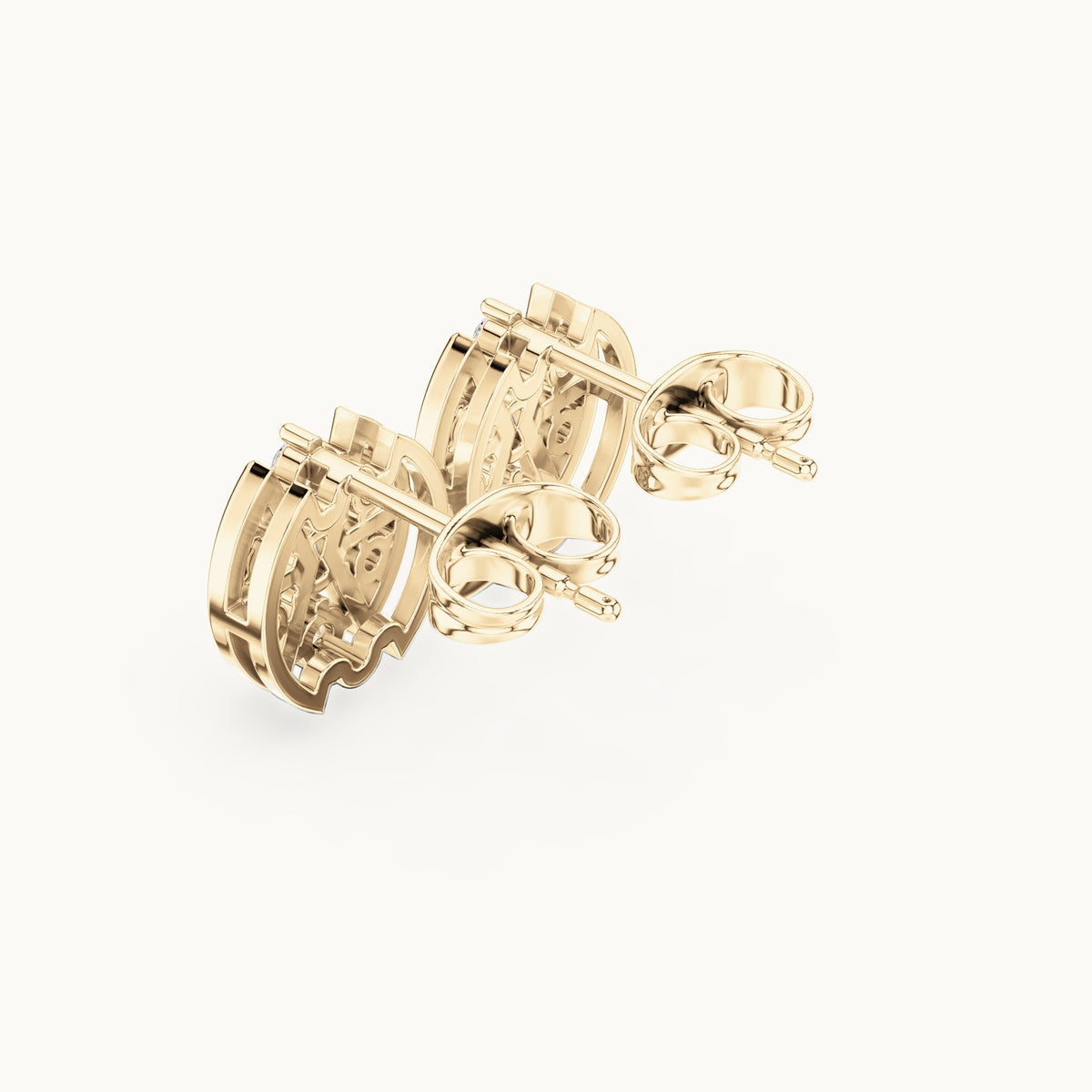 Round lab-grown diamond oval openwork stud earrings in yellow gold, 0.41 CT TW, view 2