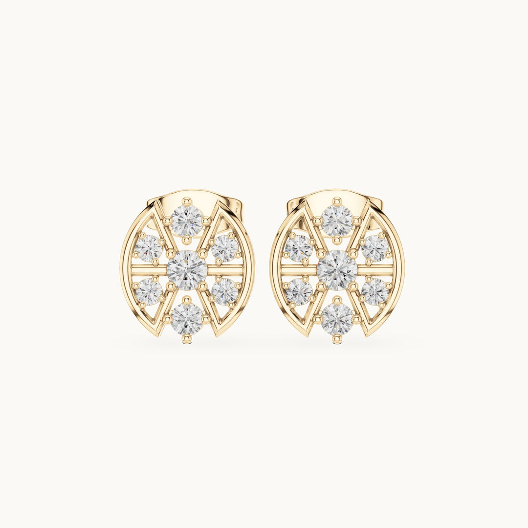 Round lab-grown diamond oval openwork stud earrings in yellow gold, 0.41 CT TW, view 4
