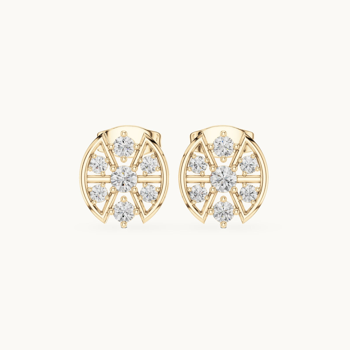Round lab-grown diamond oval openwork stud earrings in yellow gold, 0.41 CT TW, view 4
