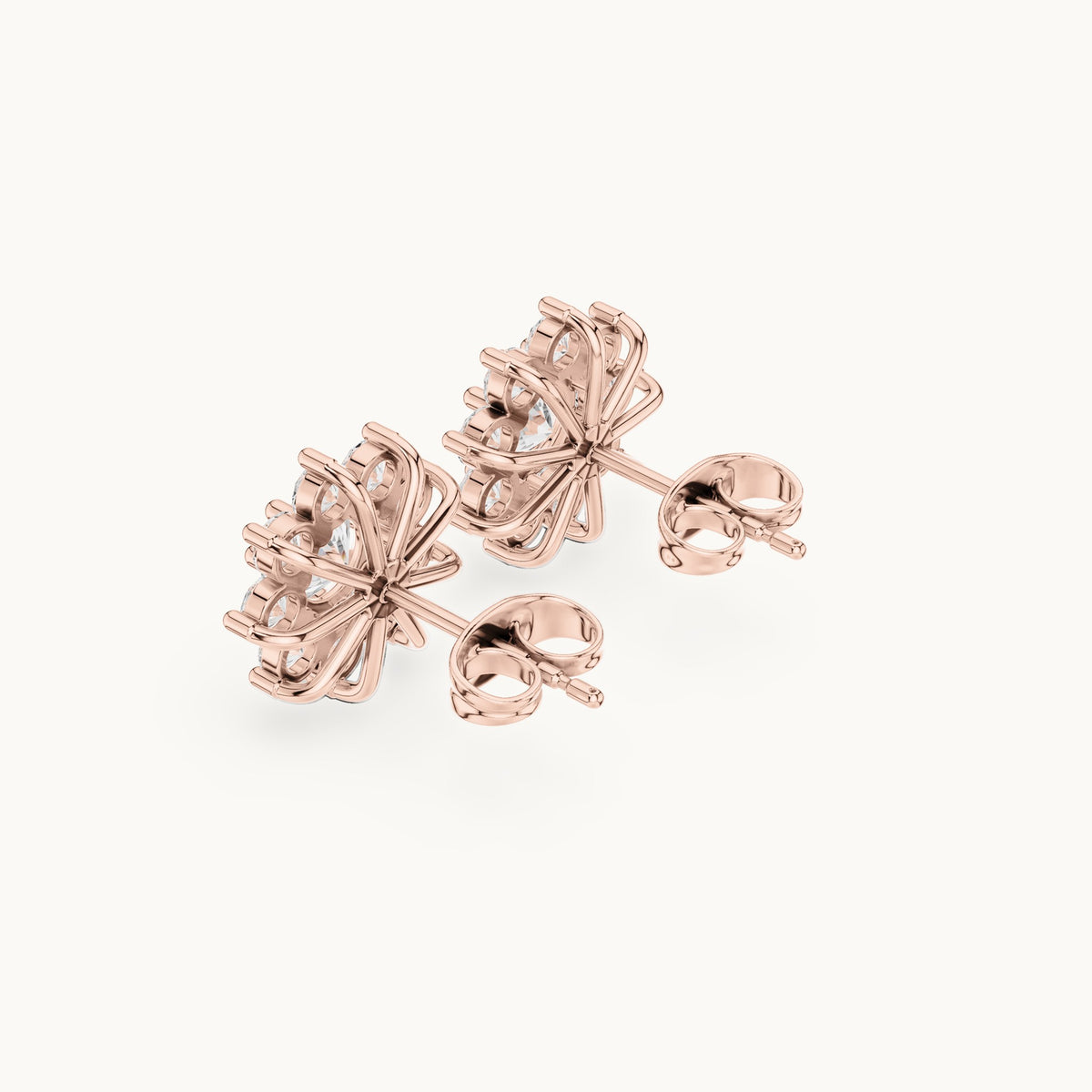 Round lab-grown diamond starburst cluster stud earrings in rose gold, 2.17 CT TW, view 2