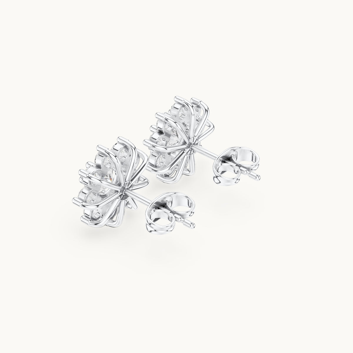 Round lab-grown diamond starburst cluster stud earrings in white gold, 2.17 CT TW, view 2