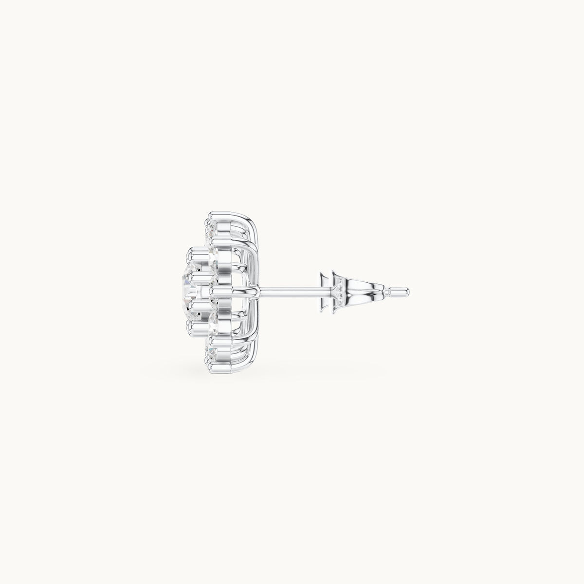 Round lab-grown diamond starburst cluster stud earrings in white gold, 2.17 CT TW, view 3