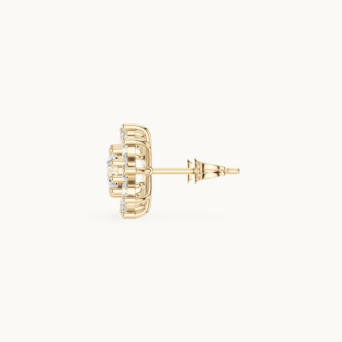 Round lab-grown diamond starburst cluster stud earrings in yellow gold, 2.17 CT TW, view 3