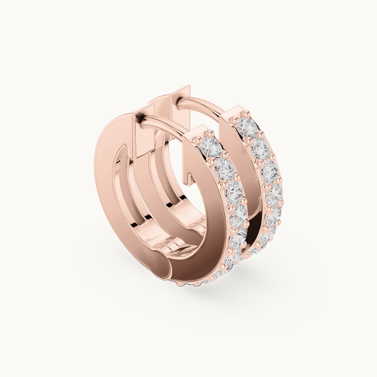 Round lab-grown diamond huggie hoop earrings in 14K rose gold, 0.32 CT TW, view 1