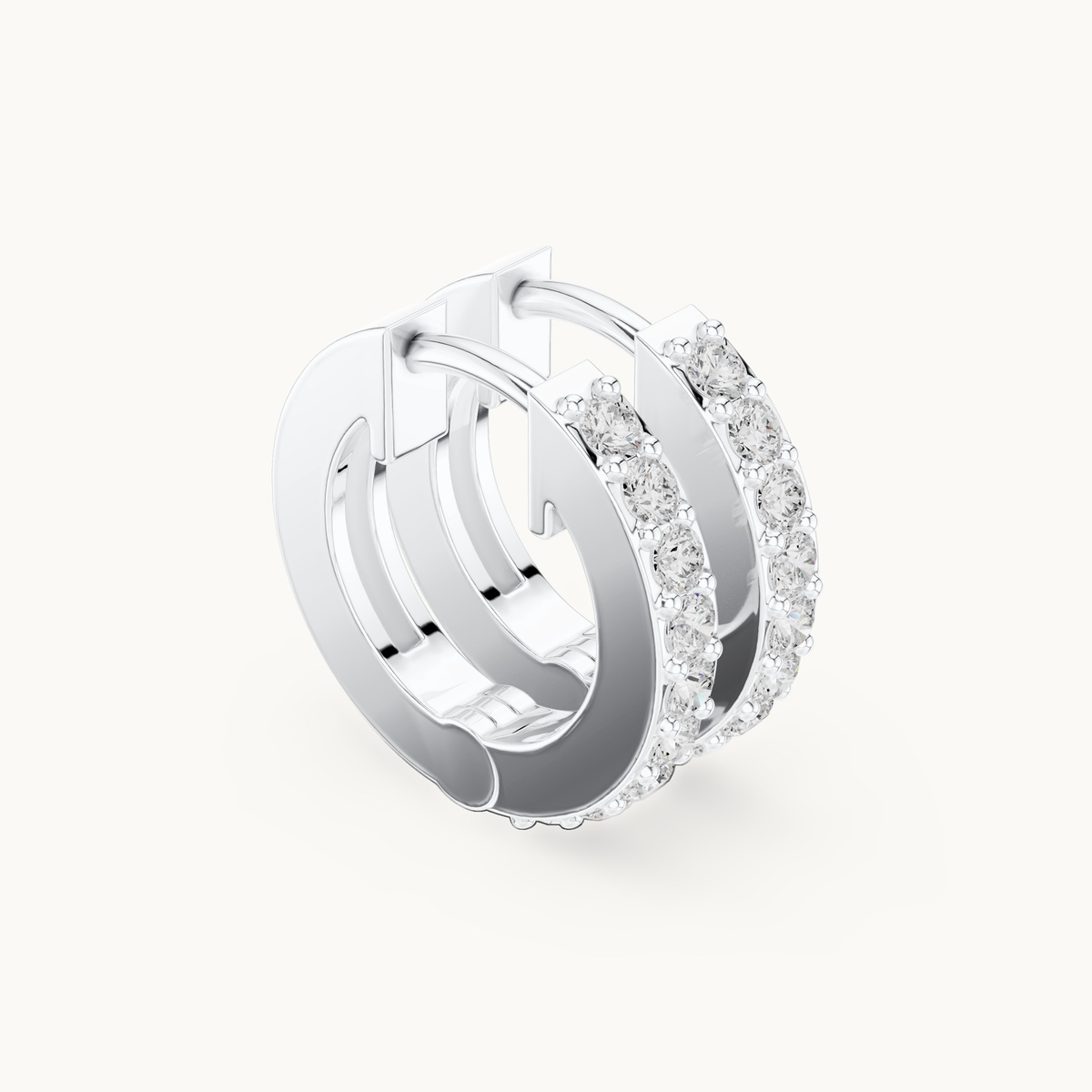 Round lab-grown diamond huggie hoop earrings in 14K white gold, 0.32 CT TW, view 1