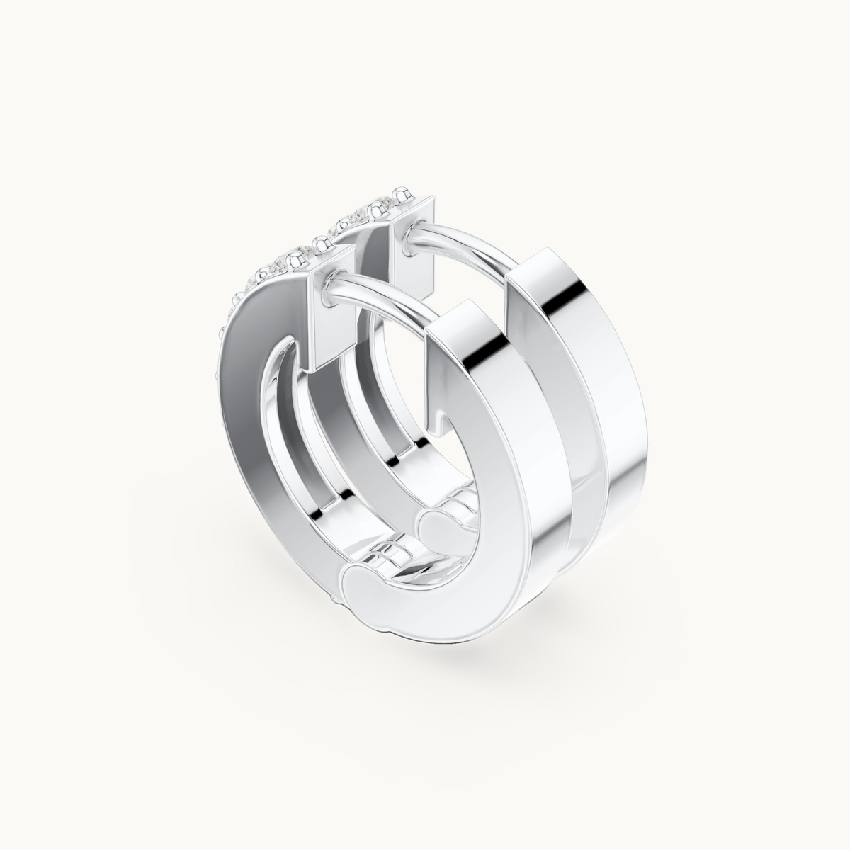 Round lab-grown diamond huggie hoop earrings in 14K white gold, 0.32 CT TW, view 2