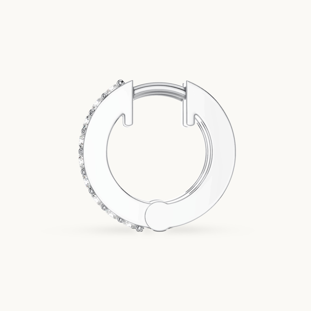 Round lab-grown diamond huggie hoop earrings in 14K white gold, 0.32 CT TW, view 3