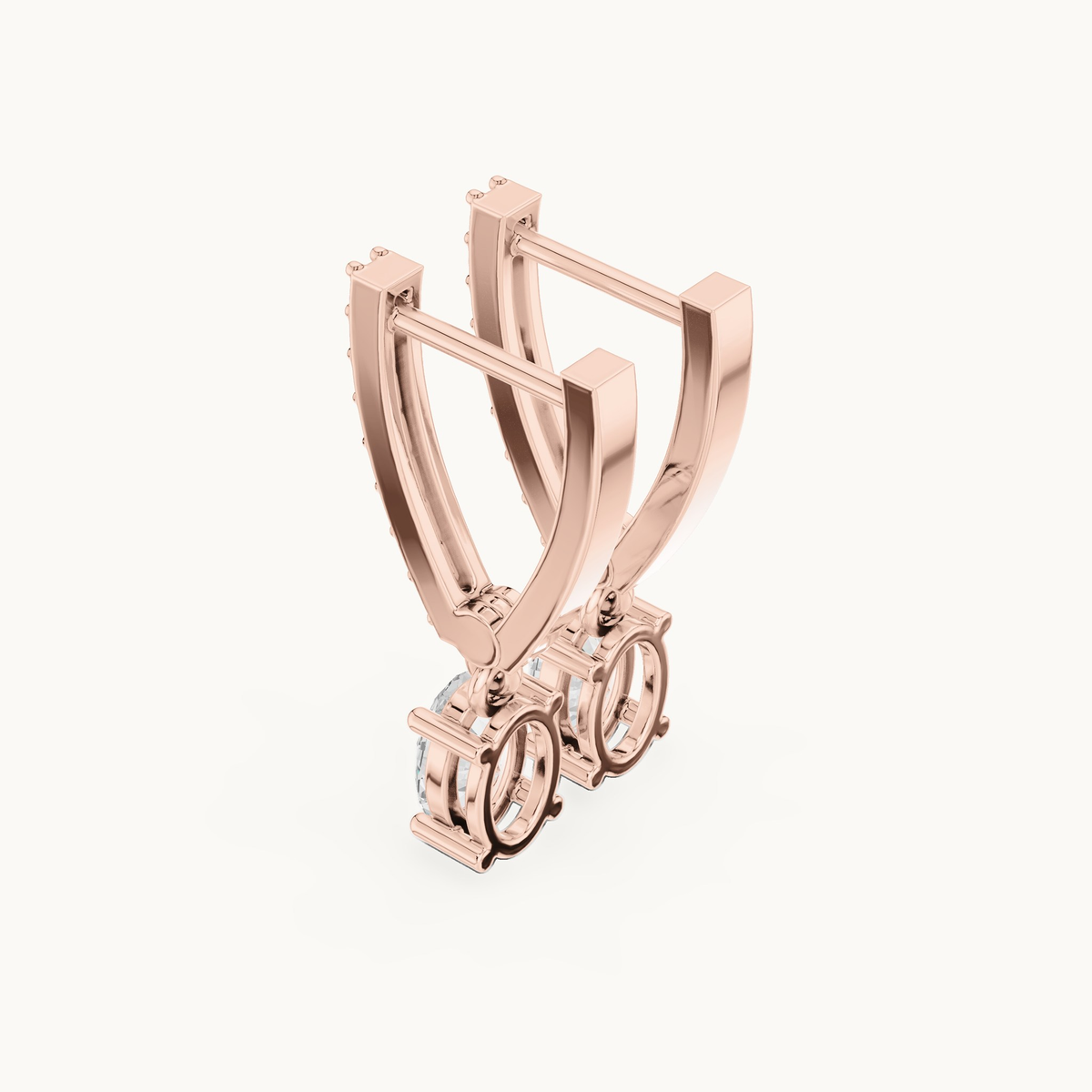 Oval and round lab-grown diamond huggie drop earrings in 14K rose gold, 1.28 CT TW, view 2
