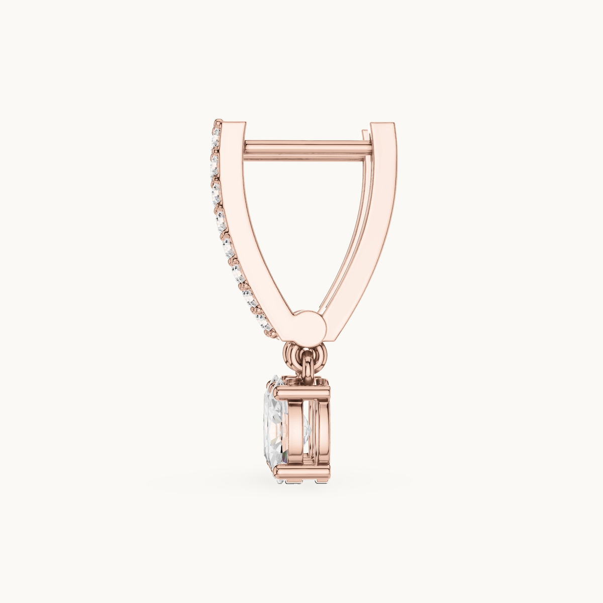 Oval and round lab-grown diamond huggie drop earrings in 14K rose gold, 1.28 CT TW, view 3