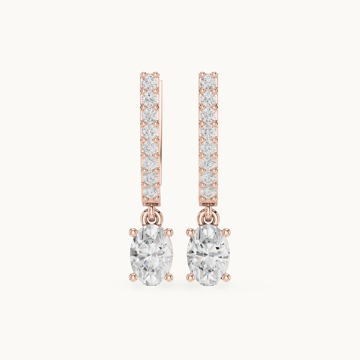 Oval and round lab-grown diamond huggie drop earrings in 14K rose gold, 1.28 CT TW, view 4