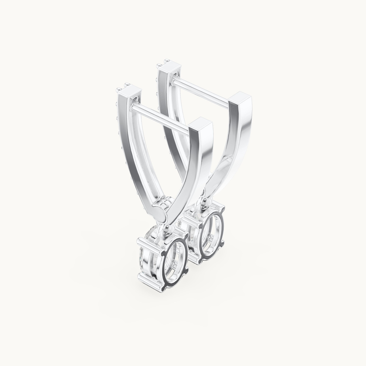 Oval and round lab-grown diamond huggie drop earrings in 14K white gold, 1.28 CT TW, view 2