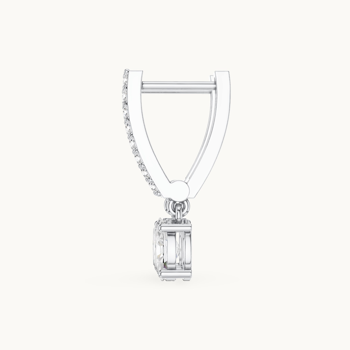 Oval and round lab-grown diamond huggie drop earrings in 14K white gold, 1.28 CT TW, view 3