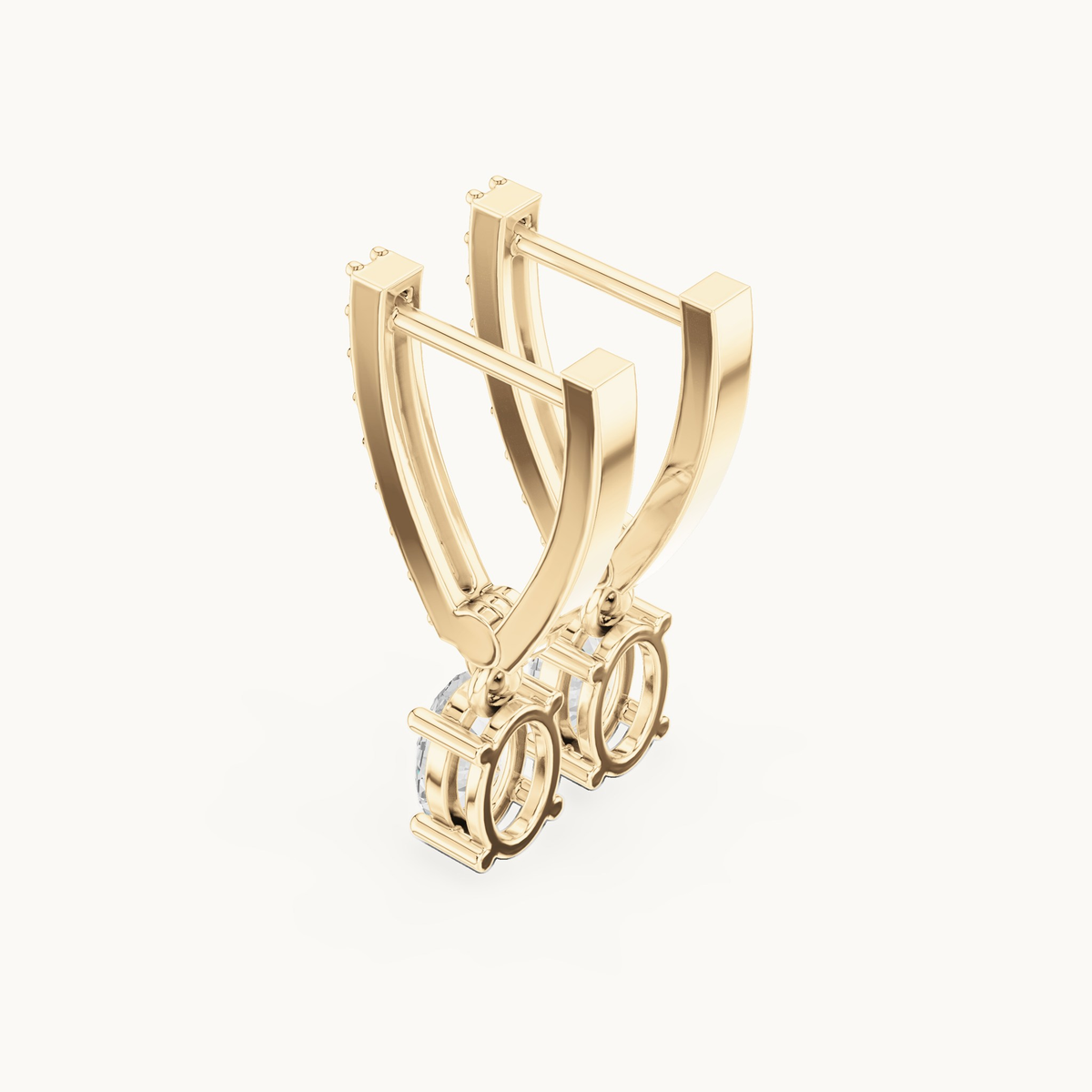 Oval and round lab-grown diamond huggie drop earrings in 14K yellow gold, 1.28 CT TW, view 2