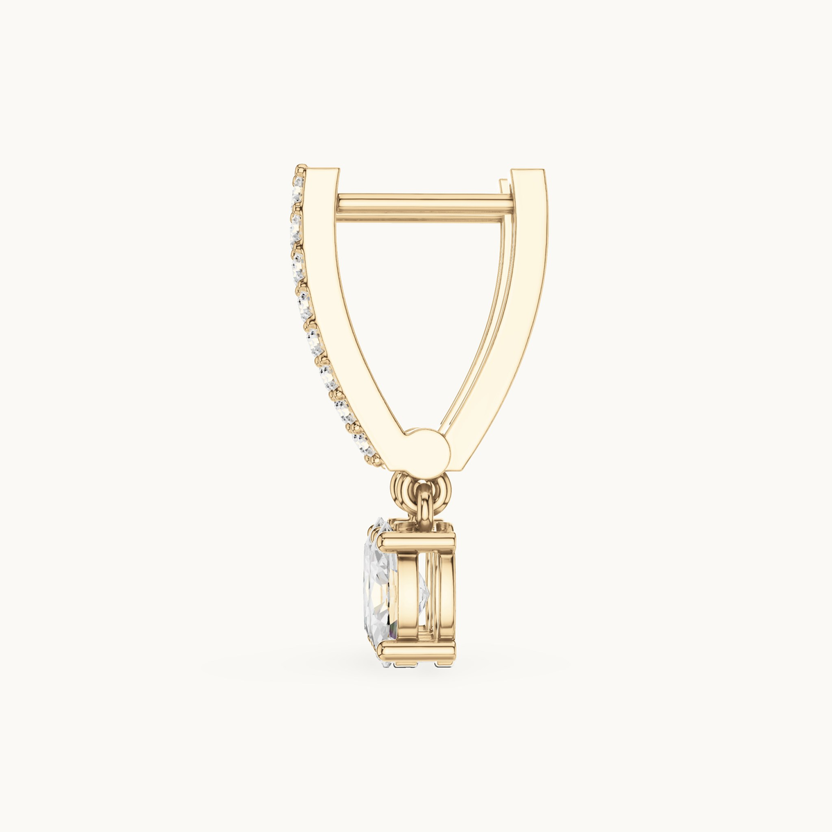 Oval and round lab-grown diamond huggie drop earrings in 14K yellow gold, 1.28 CT TW, view 3