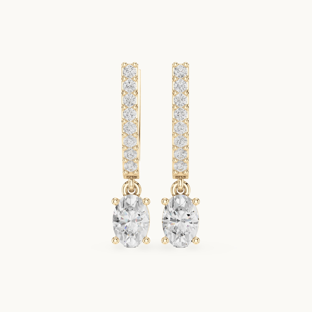 Oval and round lab-grown diamond huggie drop earrings in 14K yellow gold, 1.28 CT TW, view 4