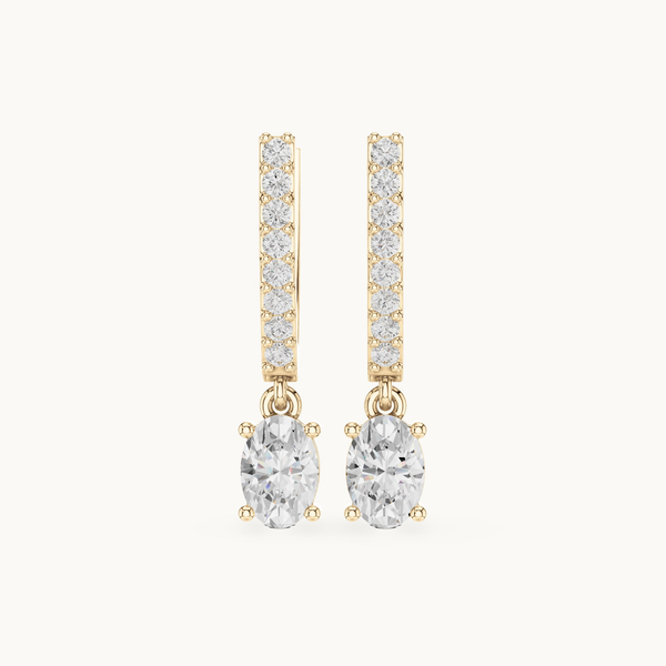 Oval and Round Lab-Grown Diamond Huggie Drop Earrings, 1.28 CT TW, Solid Gold