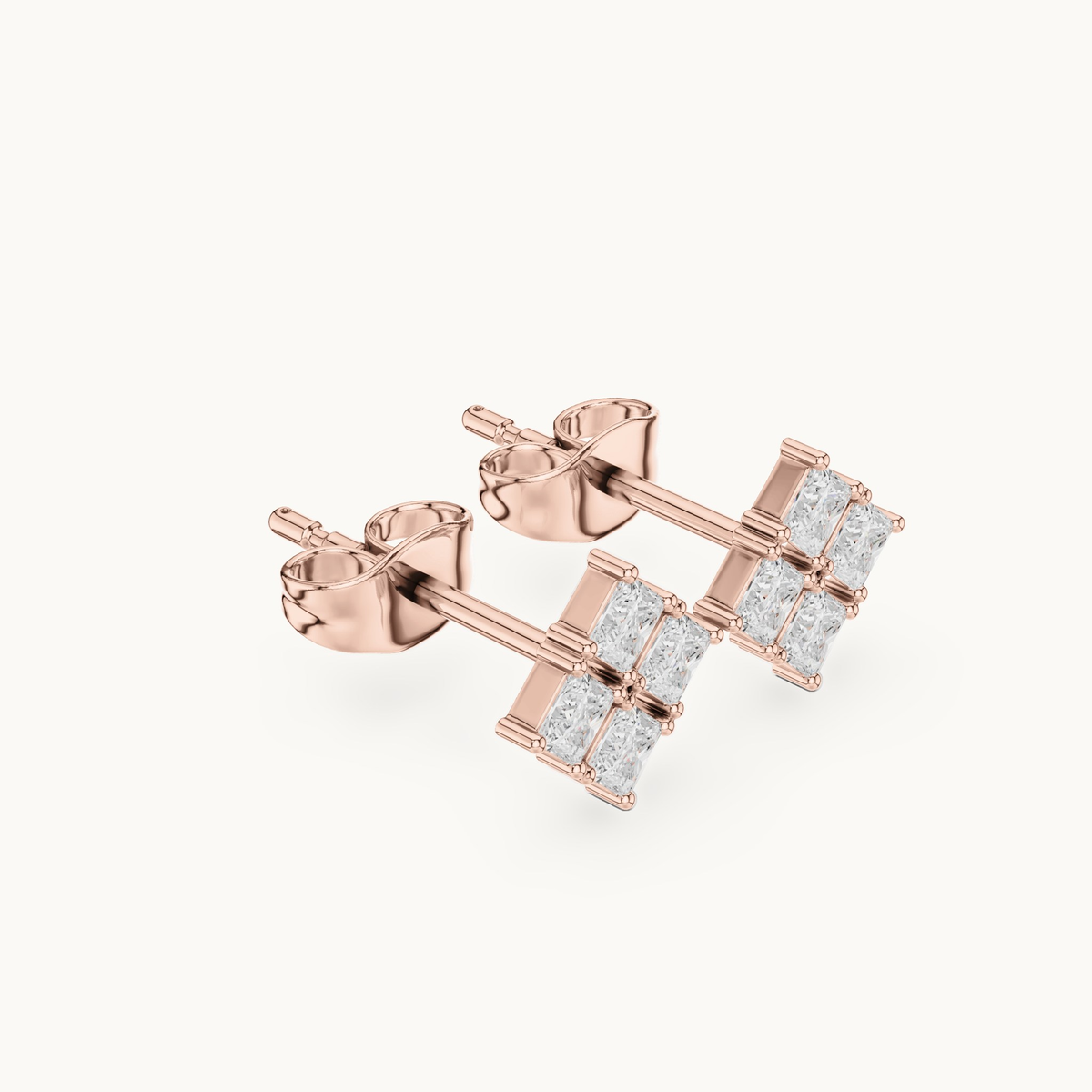 Princess-cut lab-grown diamond cluster stud earrings in 14K rose gold, 0.30 CT TW, view 1
