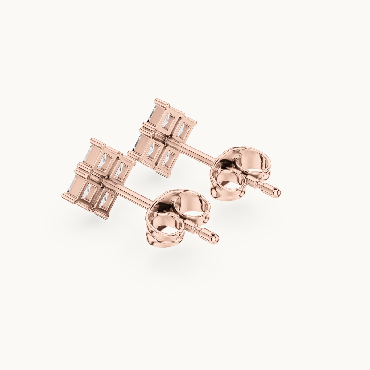 Princess-cut lab-grown diamond cluster stud earrings in 14K rose gold, 0.30 CT TW, view 2