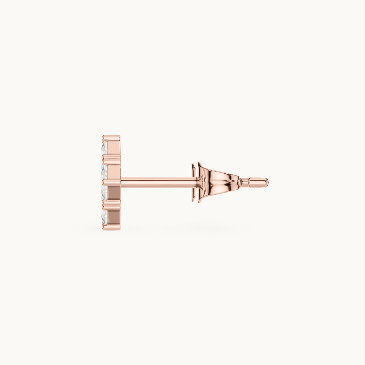 Princess-cut lab-grown diamond cluster stud earrings in 14K rose gold, 0.30 CT TW, view 3