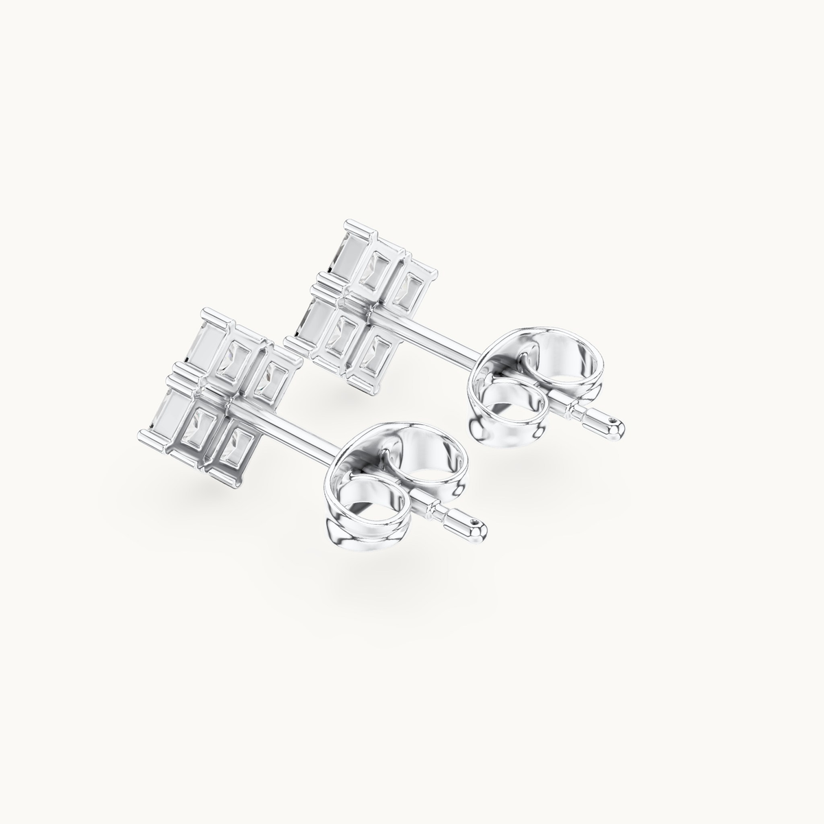 Princess-cut lab-grown diamond cluster stud earrings in 14K white gold, 0.30 CT TW, view 2