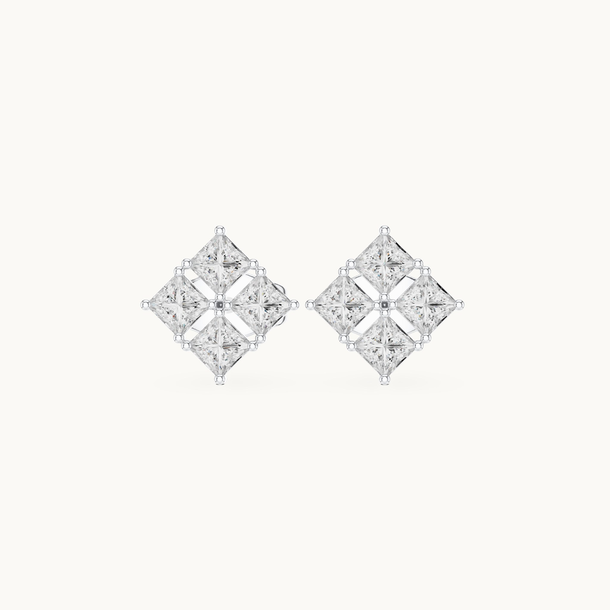 Princess-cut lab-grown diamond cluster stud earrings in 14K white gold, 0.30 CT TW, view 4