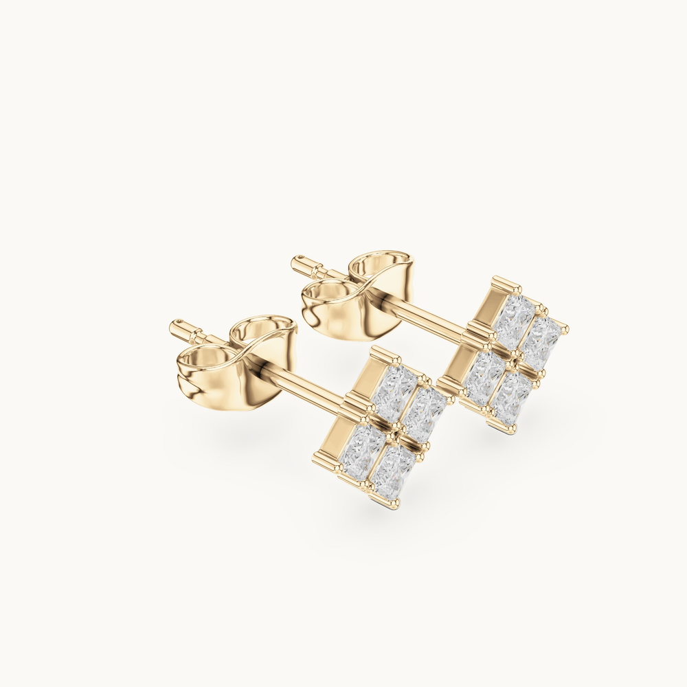Princess-cut lab-grown diamond cluster stud earrings in 14K yellow gold, 0.30 CT TW, view 1