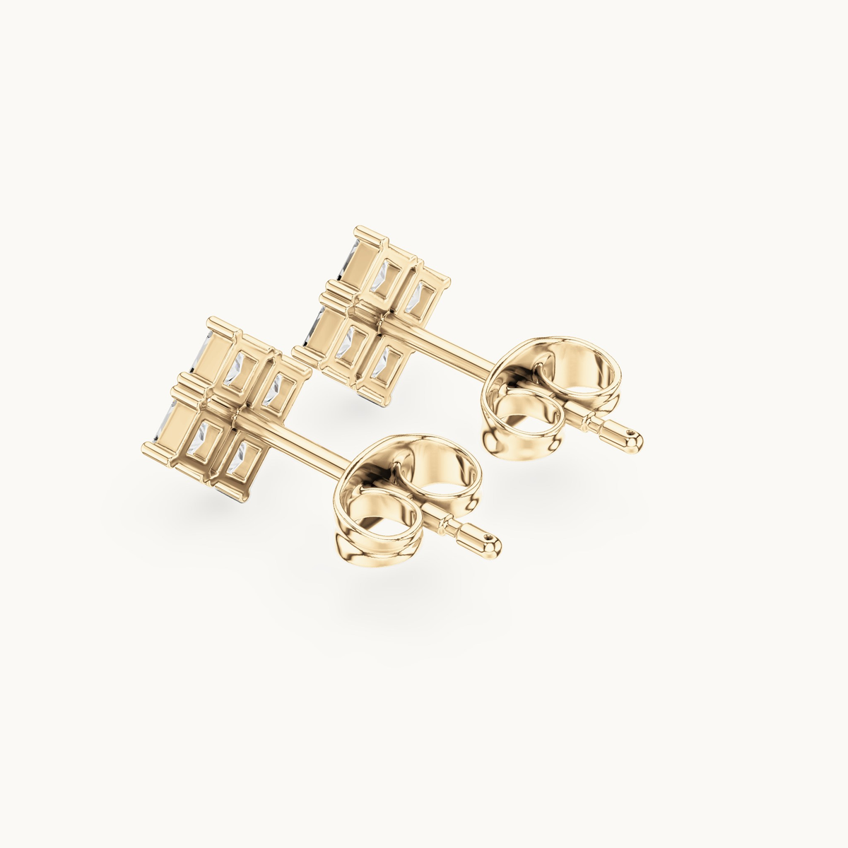 Princess-cut lab-grown diamond cluster stud earrings in 14K yellow gold, 0.30 CT TW, view 2