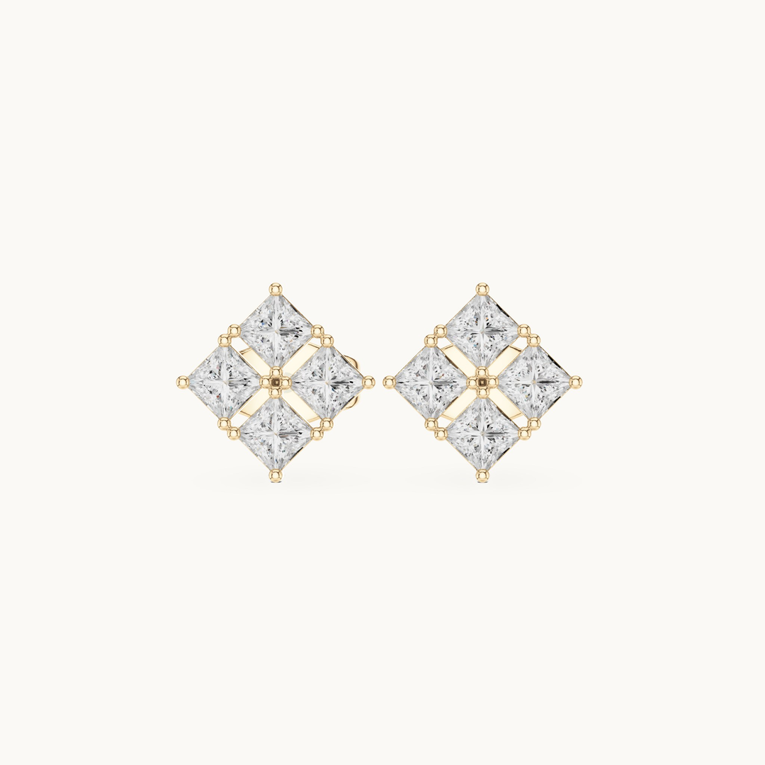Princess-cut lab-grown diamond cluster stud earrings in 14K yellow gold, 0.30 CT TW, view 4