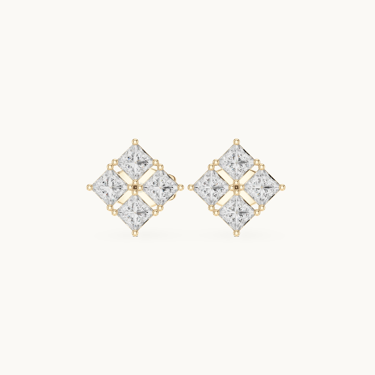 Princess-cut lab-grown diamond cluster stud earrings in 14K yellow gold, 0.30 CT TW, view 4