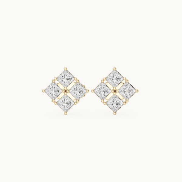 Princess-Cut Lab-Grown Diamond Cluster Stud Earrings, 0.30 CT TW, Solid Gold