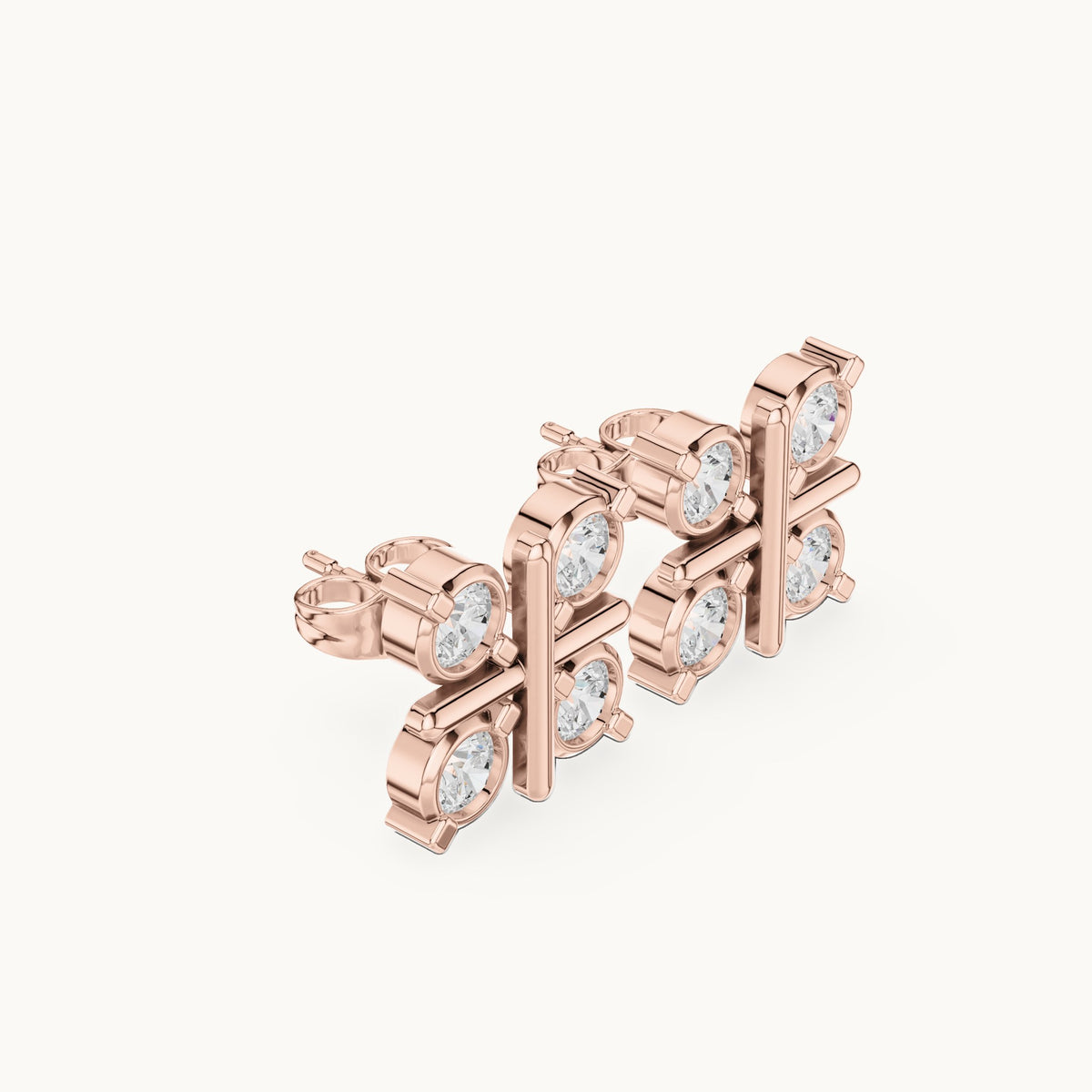 Round lab-grown diamond four-stone square stud earrings in rose gold, 1.32 CT TW, view 1