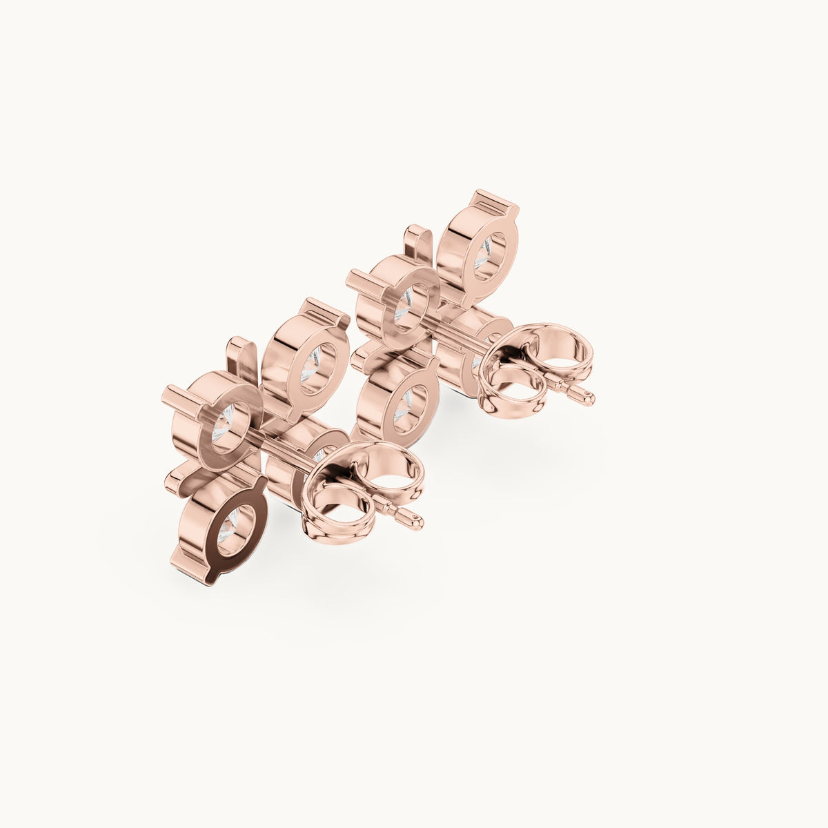Round lab-grown diamond four-stone square stud earrings in rose gold, 1.32 CT TW, view 2