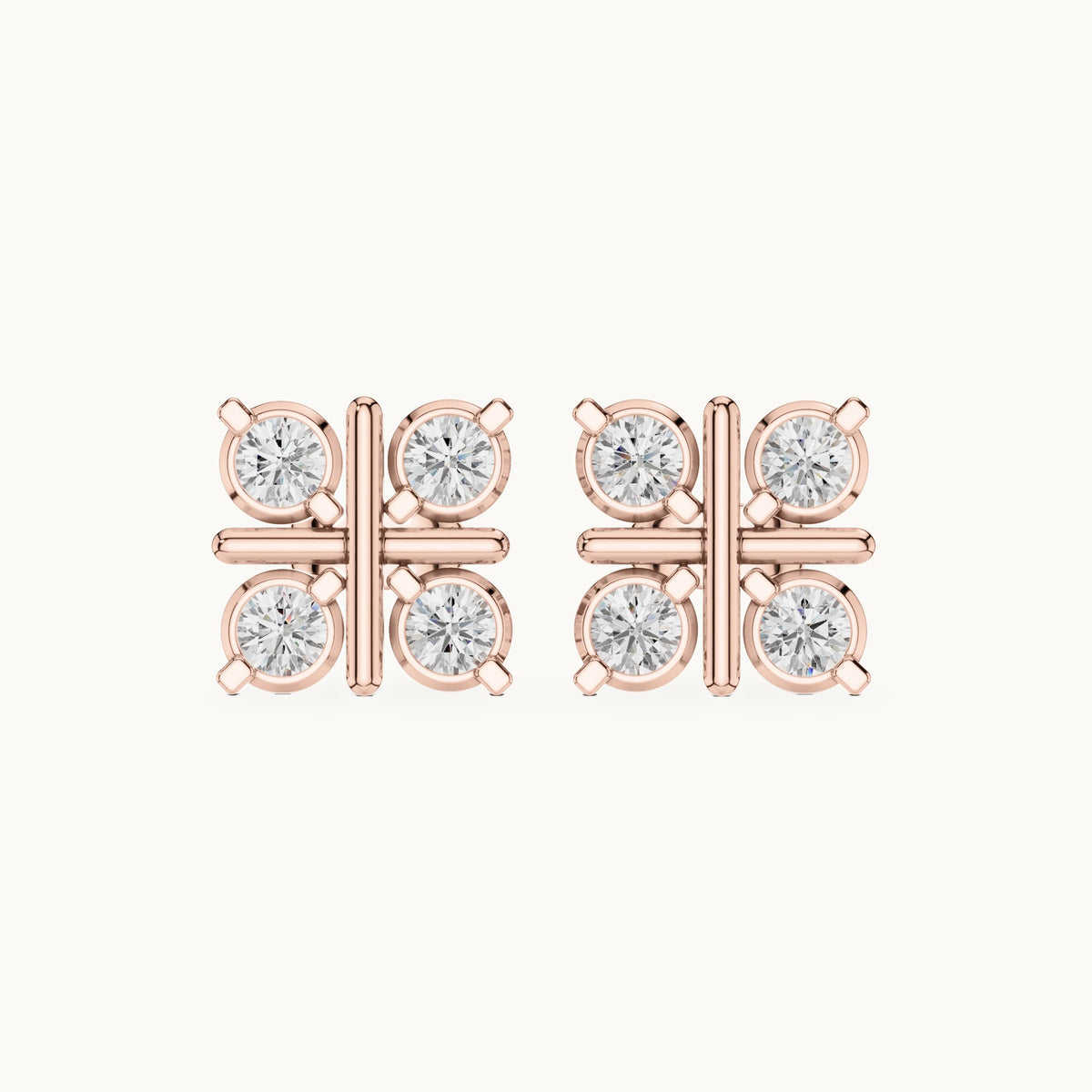 Round lab-grown diamond four-stone square stud earrings in rose gold, 1.32 CT TW, view 4
