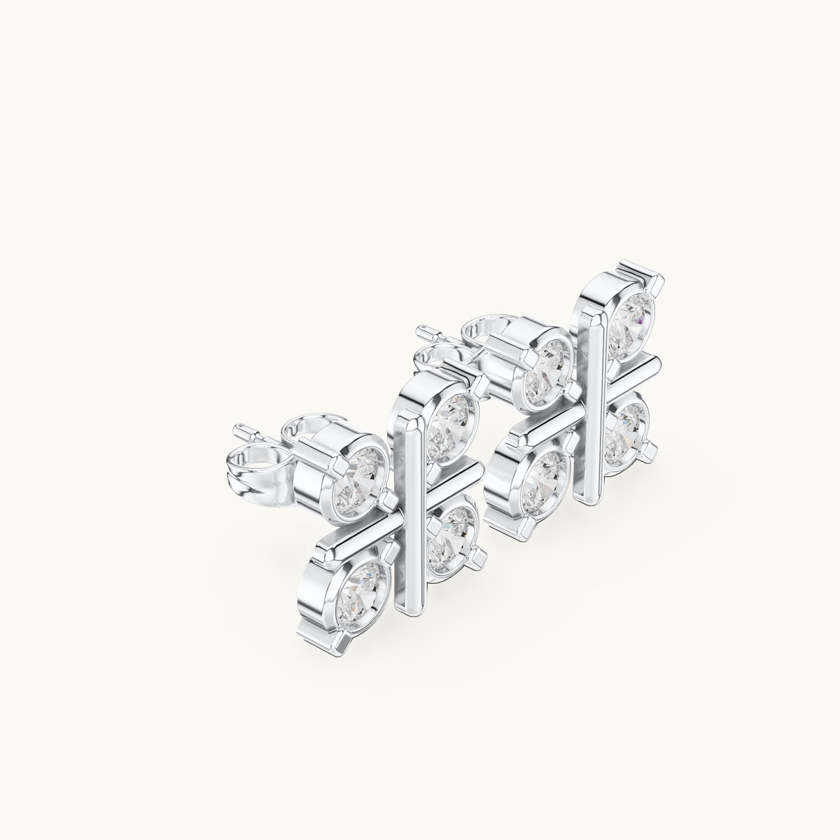 Round lab-grown diamond four-stone square stud earrings in white gold, 1.32 CT TW, view 1