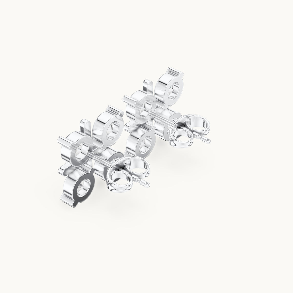 Round lab-grown diamond four-stone square stud earrings in white gold, 1.32 CT TW, view 2