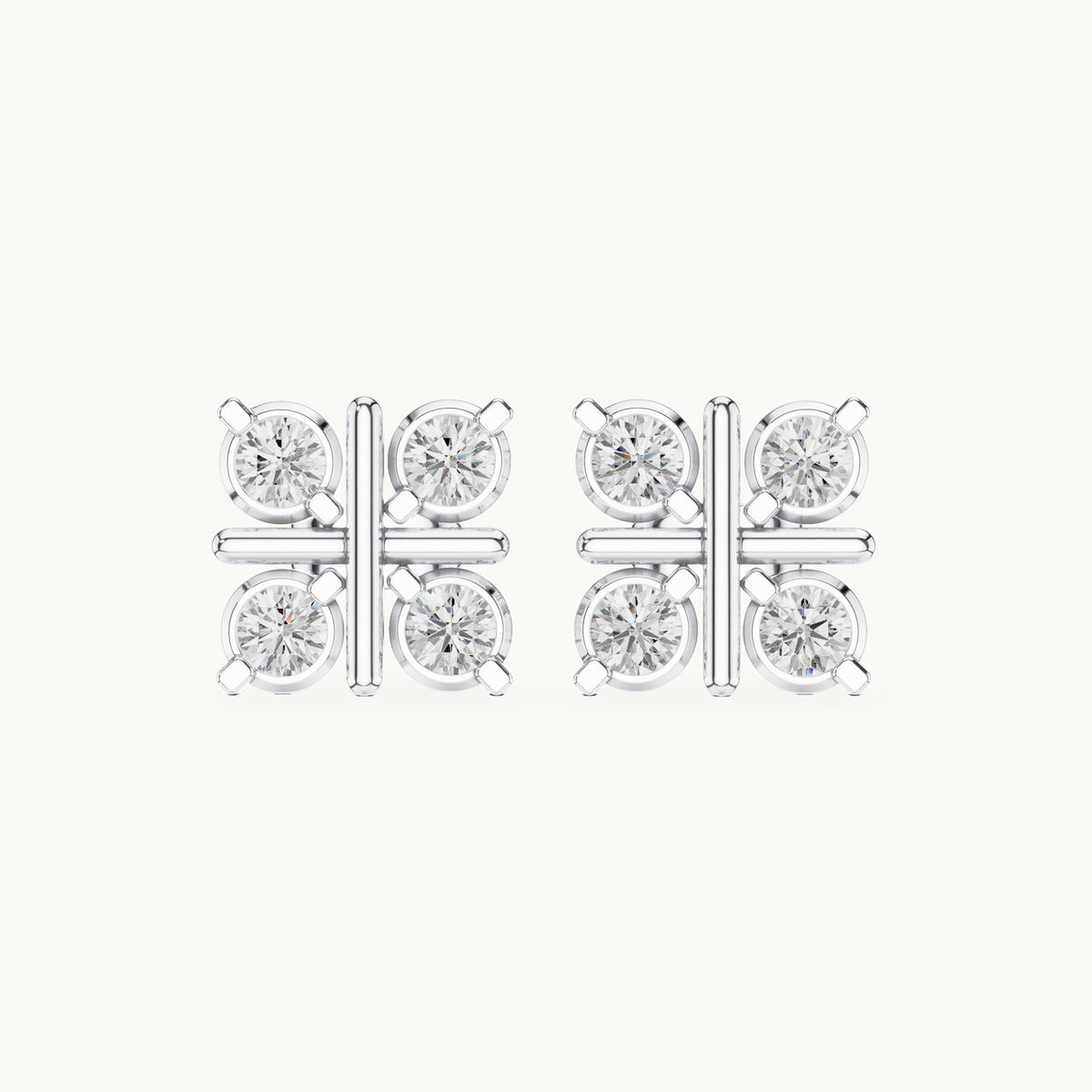 Round lab-grown diamond four-stone square stud earrings in white gold, 1.32 CT TW, view 4