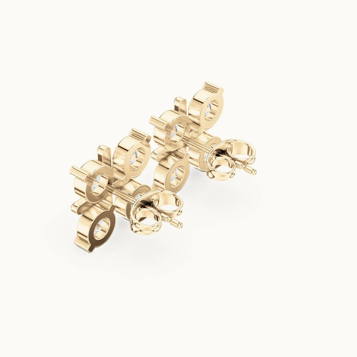 Round lab-grown diamond four-stone square stud earrings in yellow gold, 1.32 CT TW, view 2