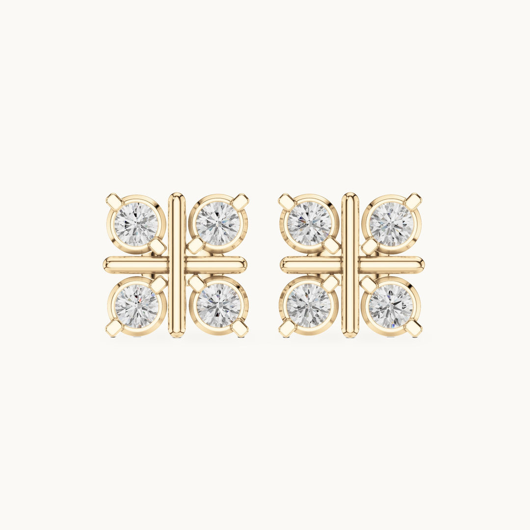 Round lab-grown diamond four-stone square stud earrings in yellow gold, 1.32 CT TW, view 4