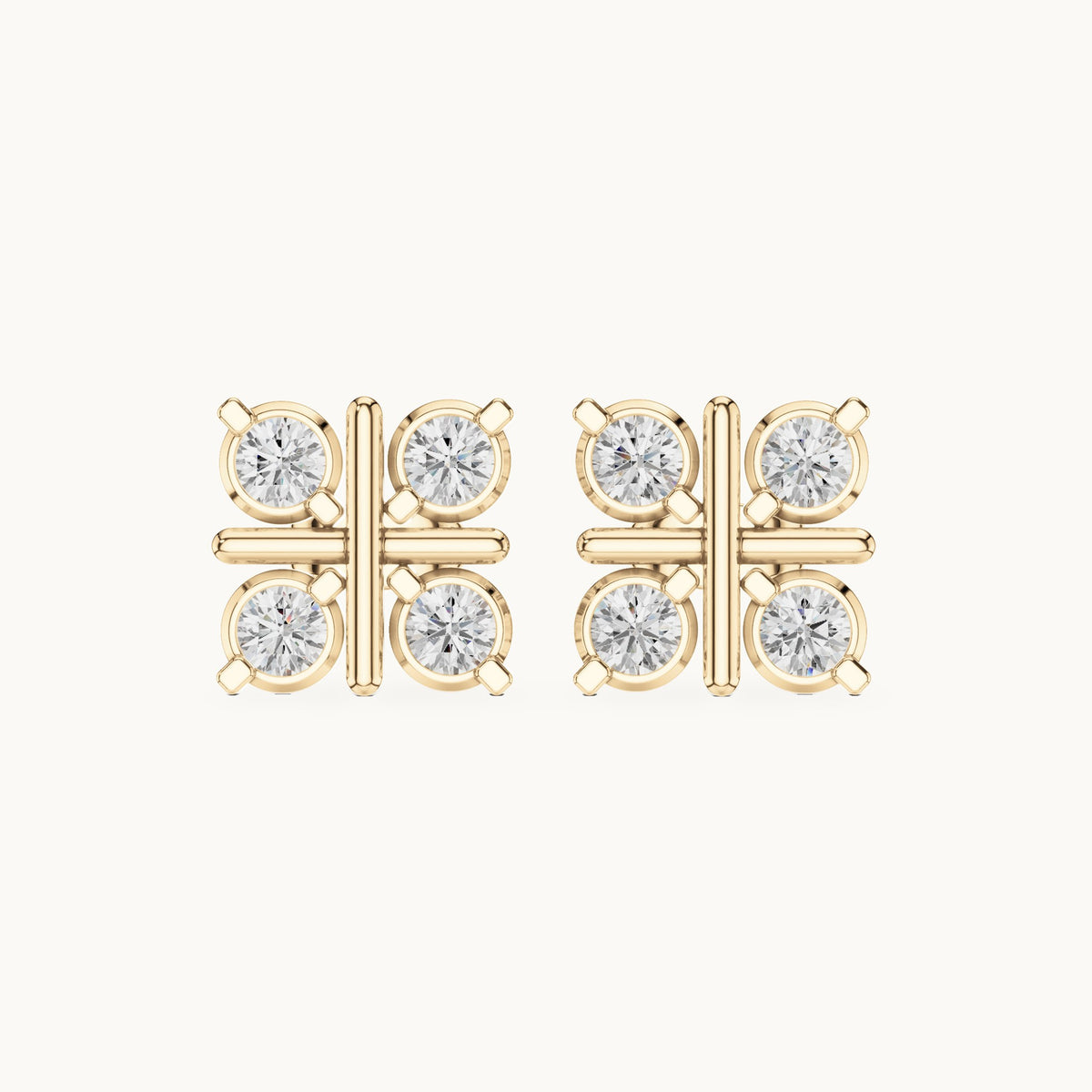 Round lab-grown diamond four-stone square stud earrings in yellow gold, 1.32 CT TW, view 4