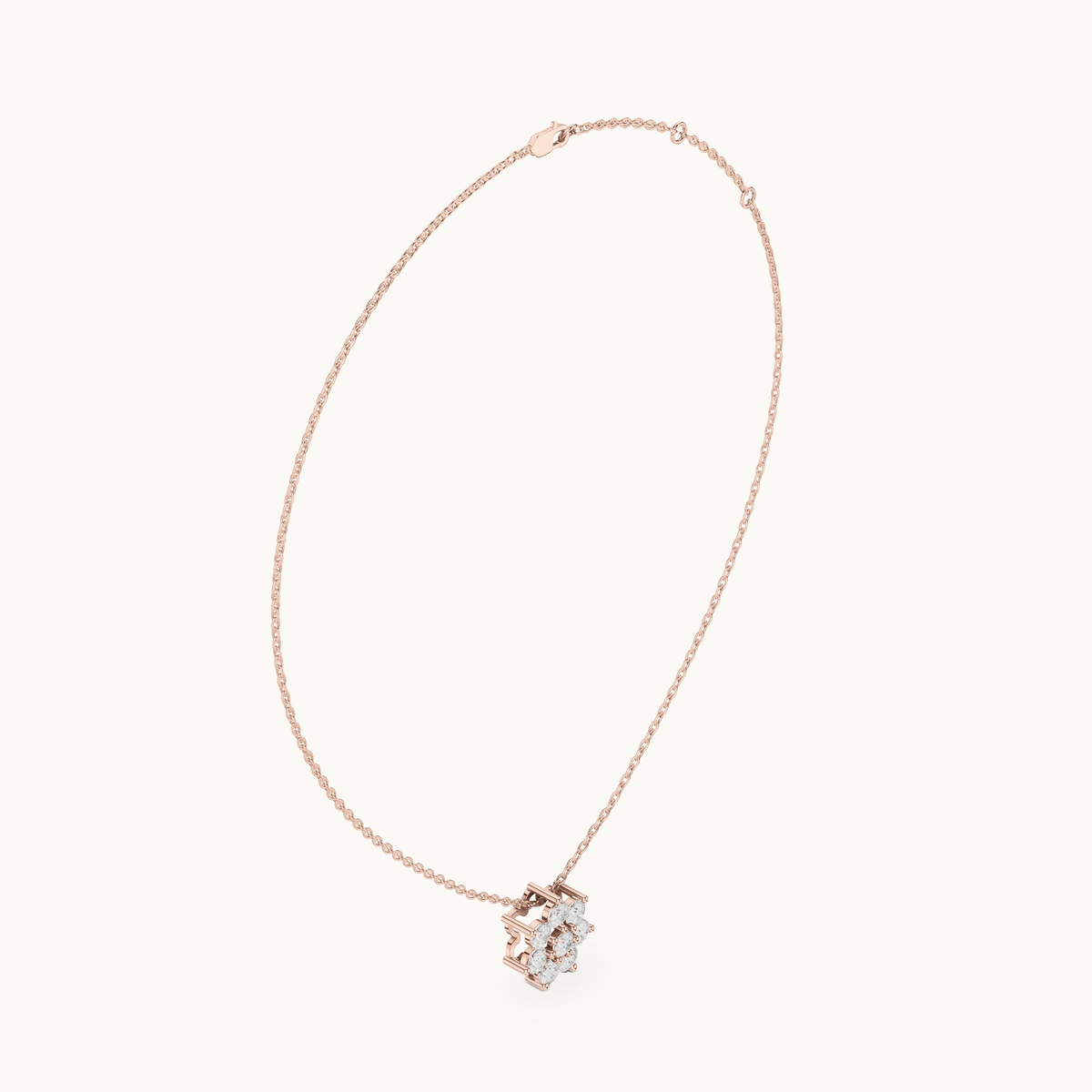 Round lab-grown diamond flower cluster pendant in 14K rose gold, 1.32 CT TW, view 1