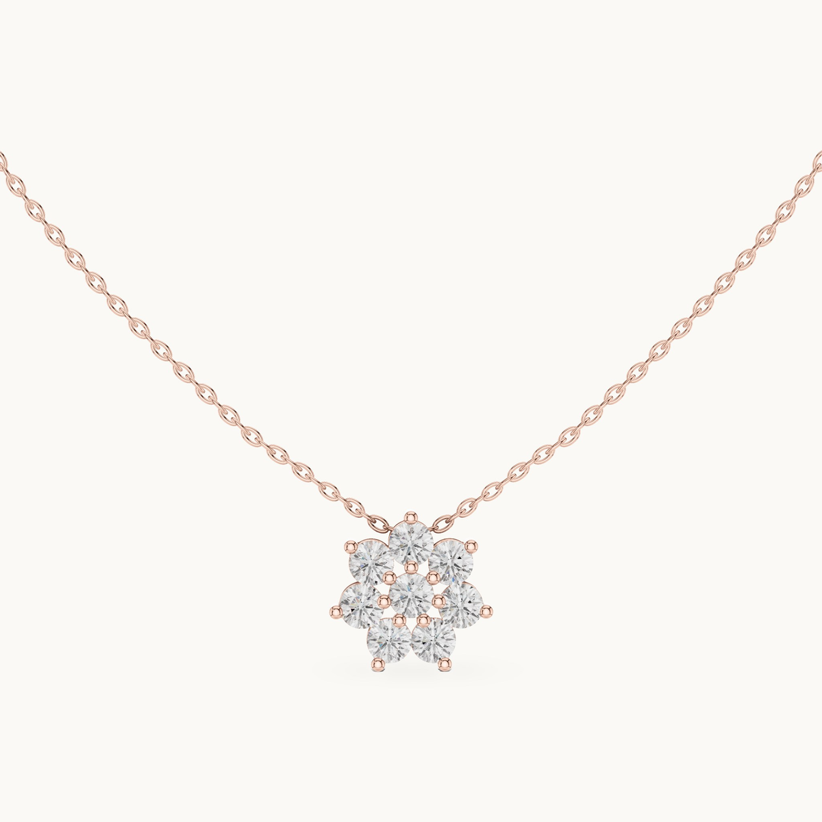 Round lab-grown diamond flower cluster pendant in 14K rose gold, 1.32 CT TW, view 4
