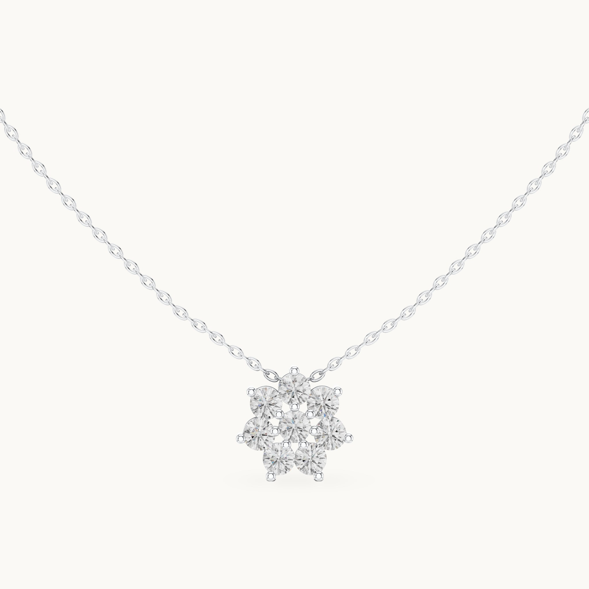 Round lab-grown diamond flower cluster pendant in 14K white gold, 1.32 CT TW, view 4