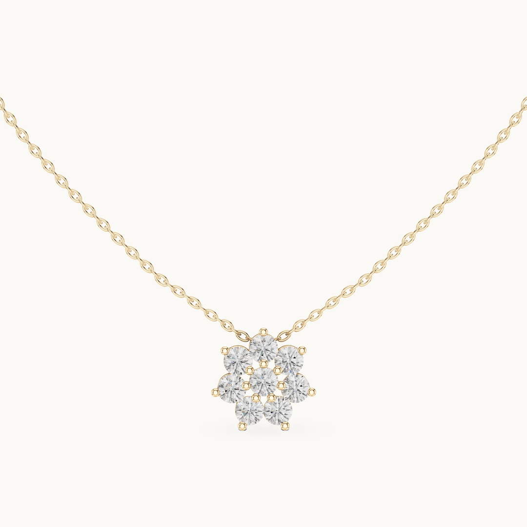 Round lab-grown diamond flower cluster pendant in 14K yellow gold, 1.32 CT TW, view 4