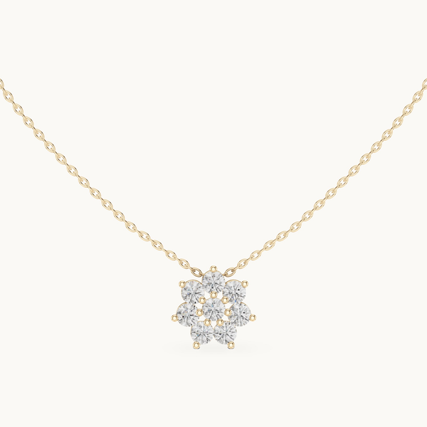 Round Lab-Grown Diamond Flower Cluster Pendant, 1.32 CT TW, Solid Gold