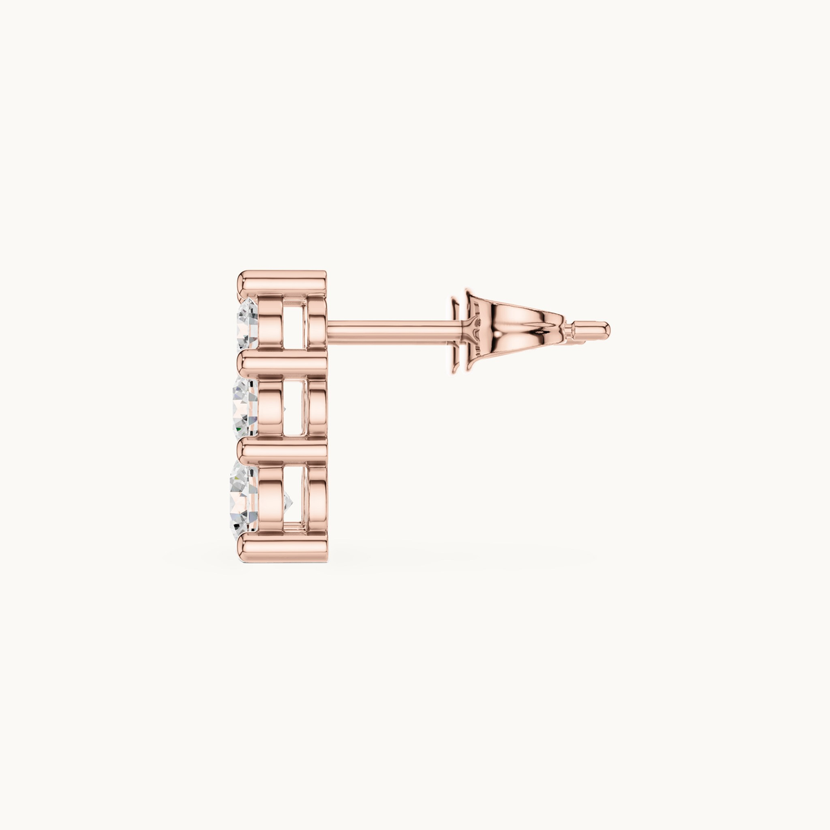 Round lab-grown diamond three stone drop earrings in 14K rose gold, 0.87 CT TW, view 3