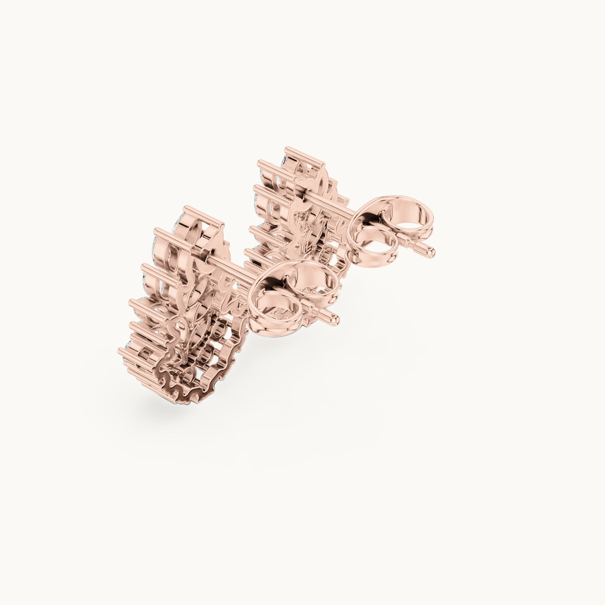 Marquise and round lab-grown diamond fern cluster stud earrings in rose gold, 0.80 CT TW, view 2