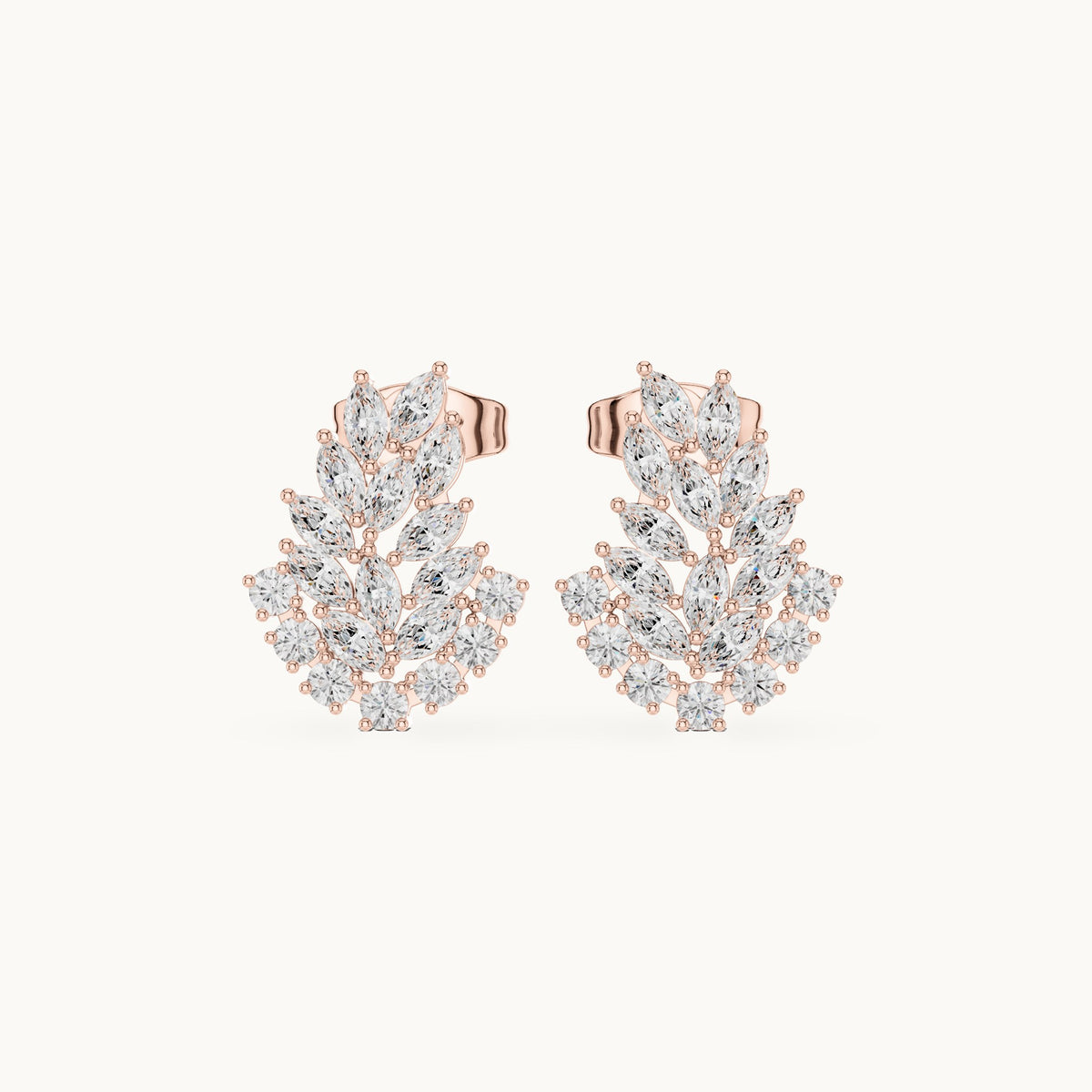 Marquise and round lab-grown diamond fern cluster stud earrings in rose gold, 0.80 CT TW, view 4